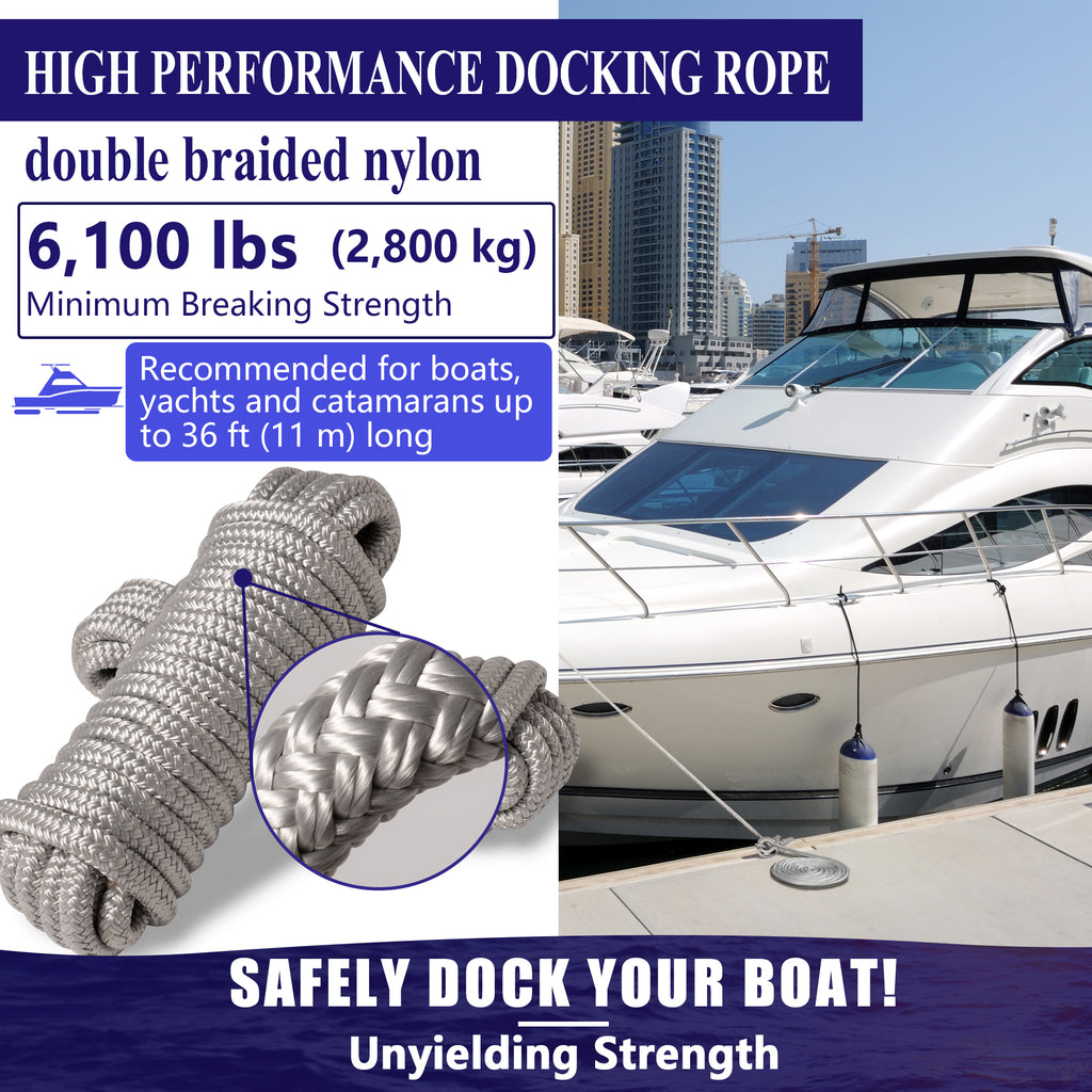 1/2" Double-Braided Nylon Dock Lines, 2-Pack