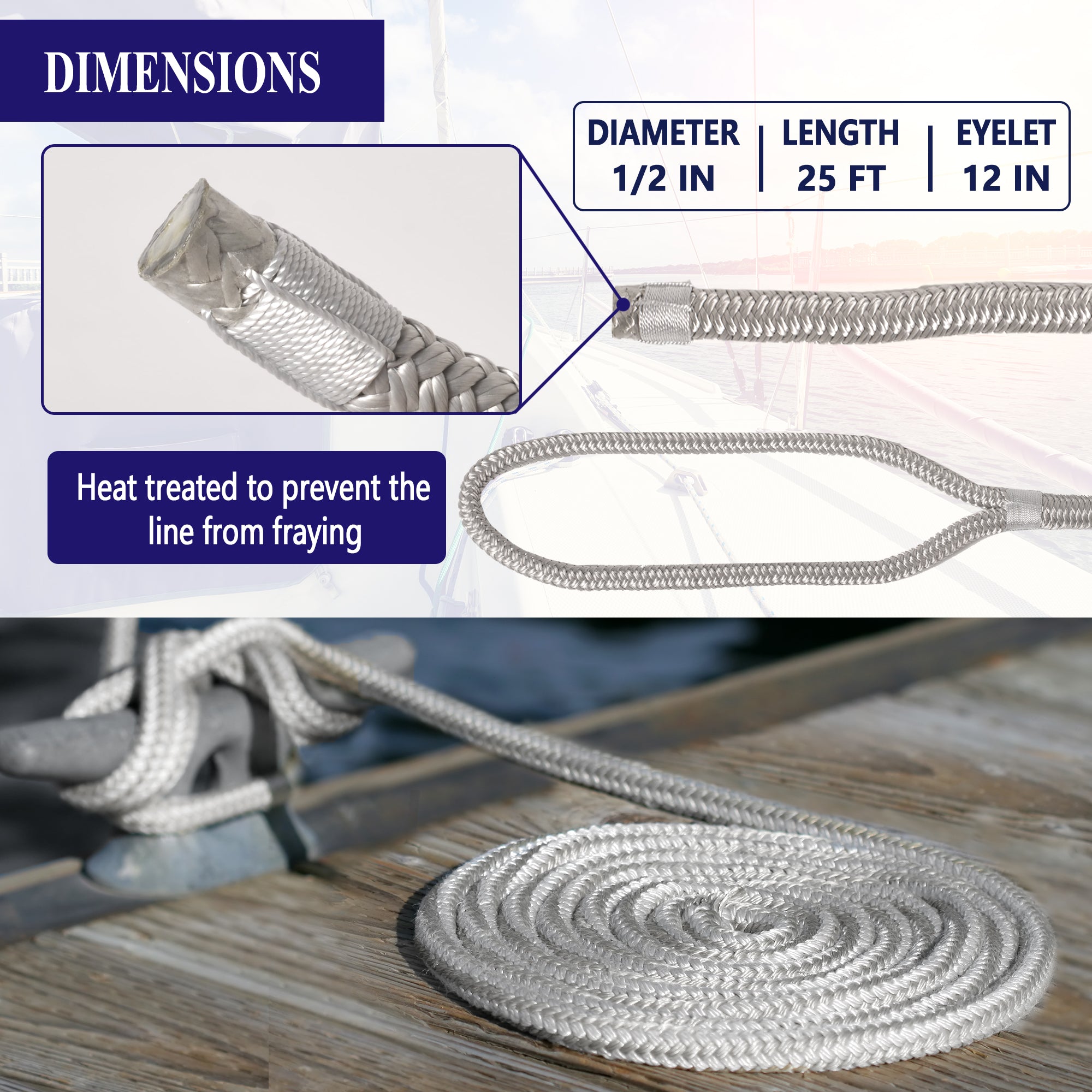 1/2" Double-Braided Nylon Dock Lines, 2-Pack