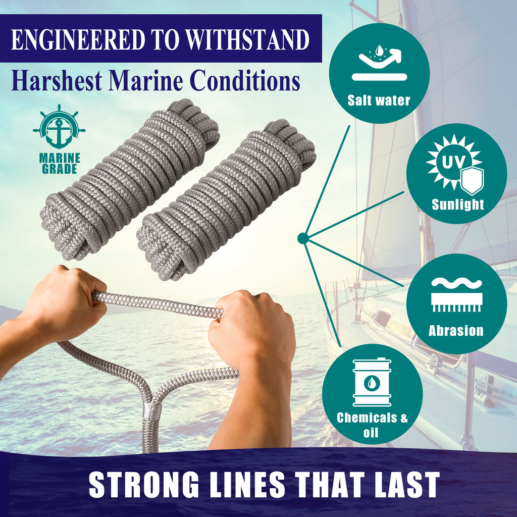 1/2" Double-Braided Nylon Dock Lines, 2-Pack